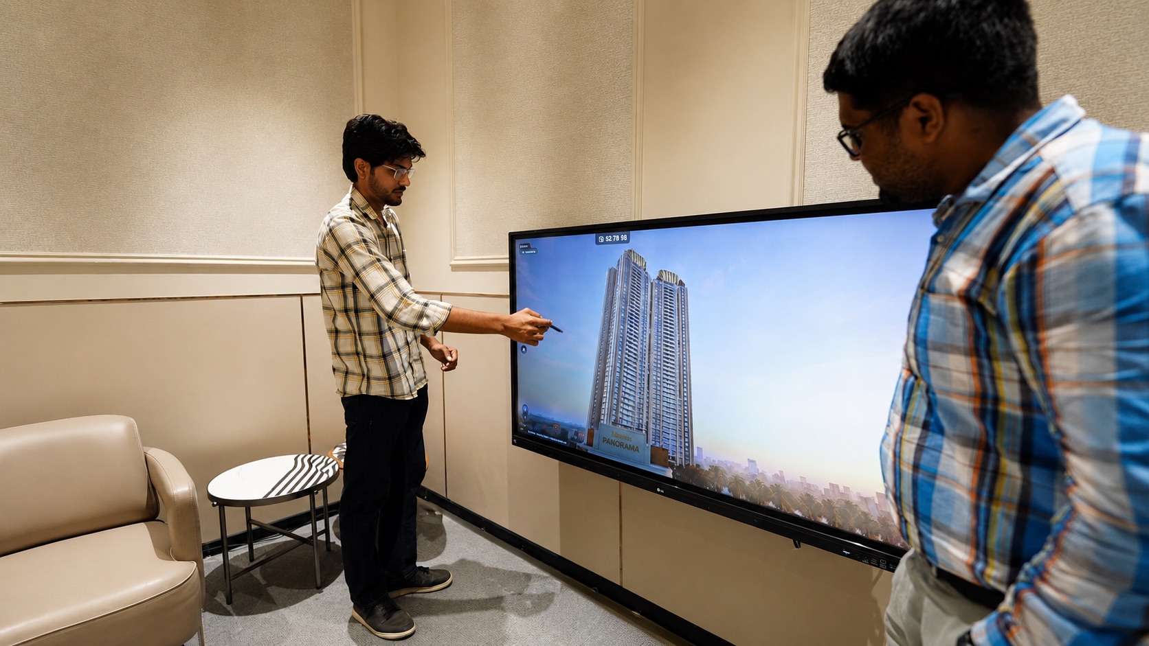 Buyer viewing Purva Panorama tower through interactive 3D visualization