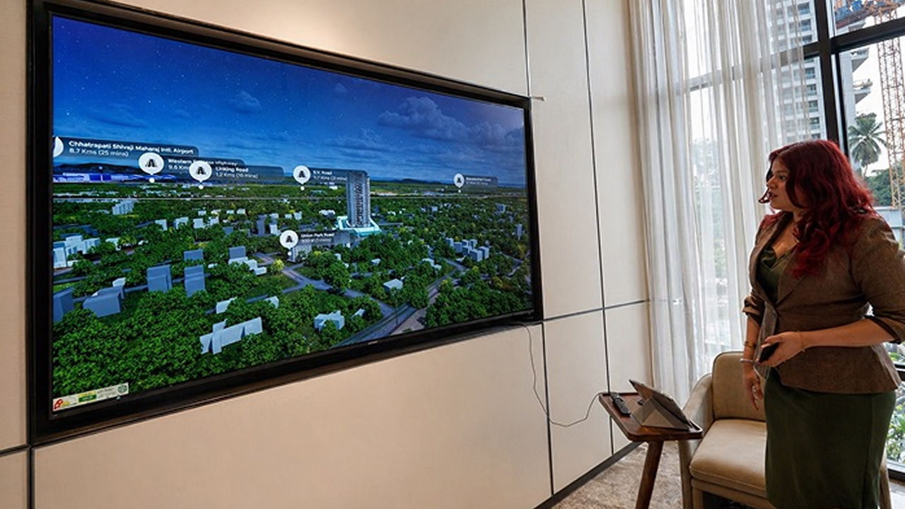 Buyers viewing Pali Hill vicinity map on interactive sales display