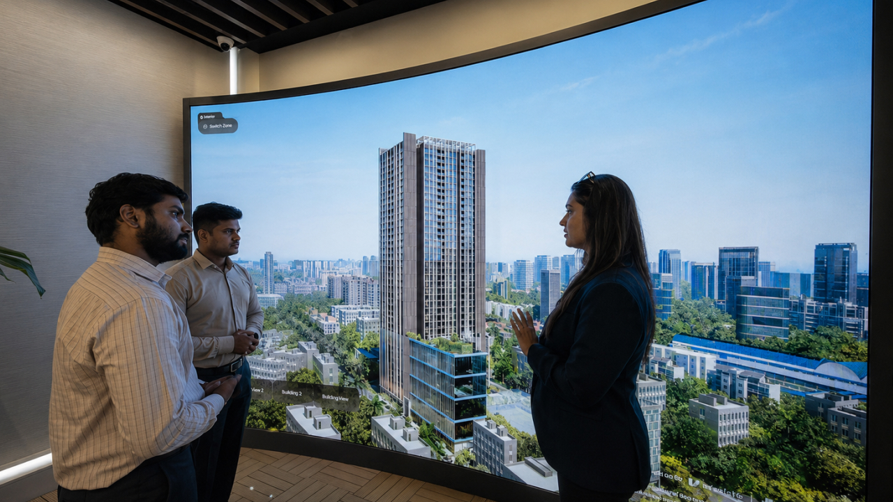 Guided real estate sales presentation on an immersive display