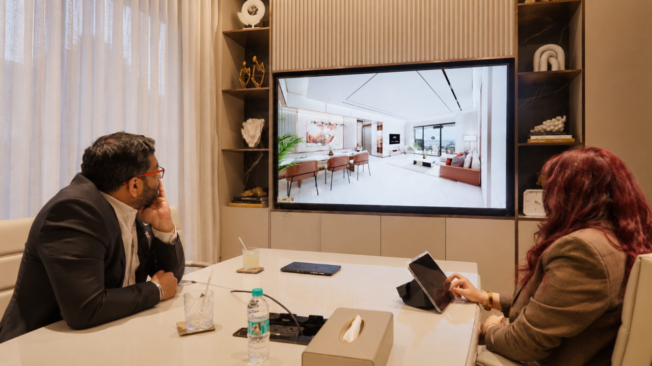 Immersive discussion room with led display sync with ipad