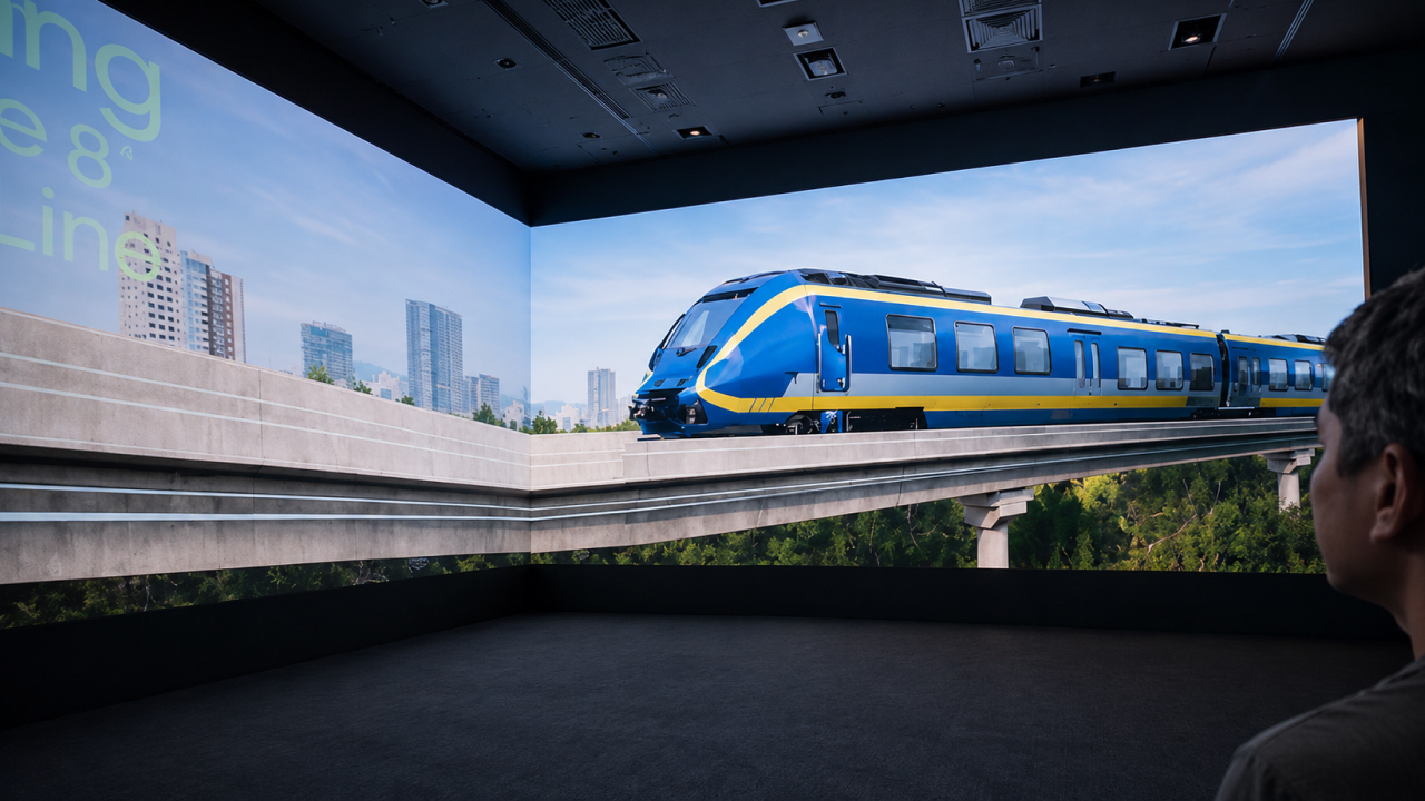 Immersive v-shapde display showcasing metro lane