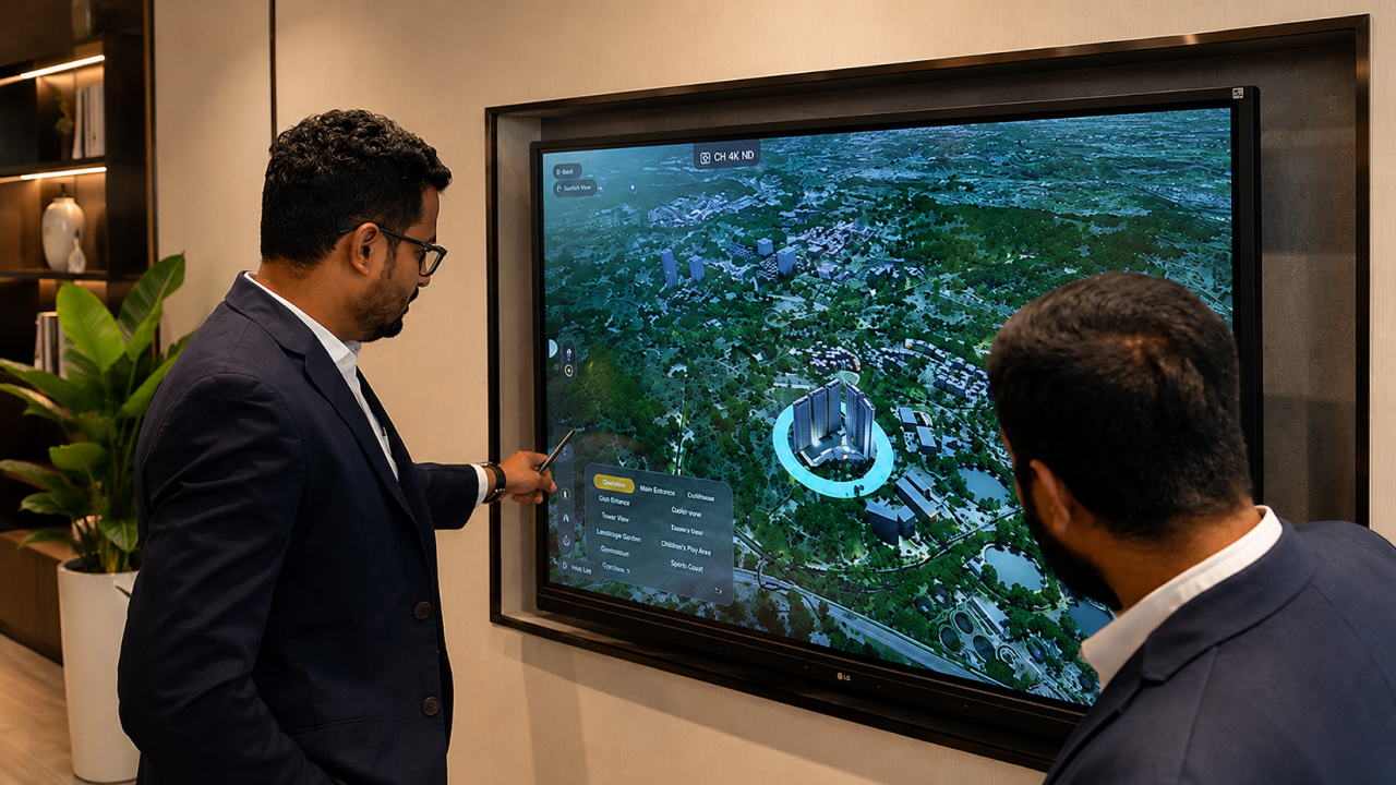 Interactive vicinity mapping shown on real estate sales display.