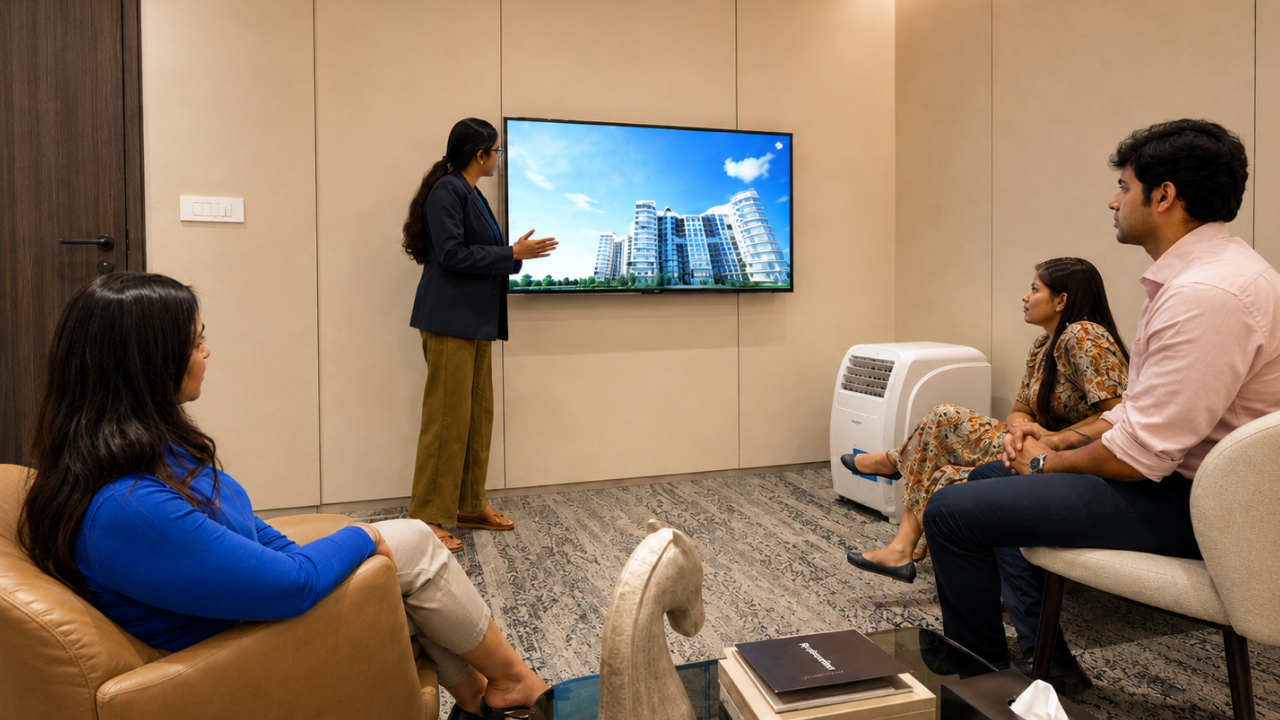 Modern office presentation in a neutral lounge