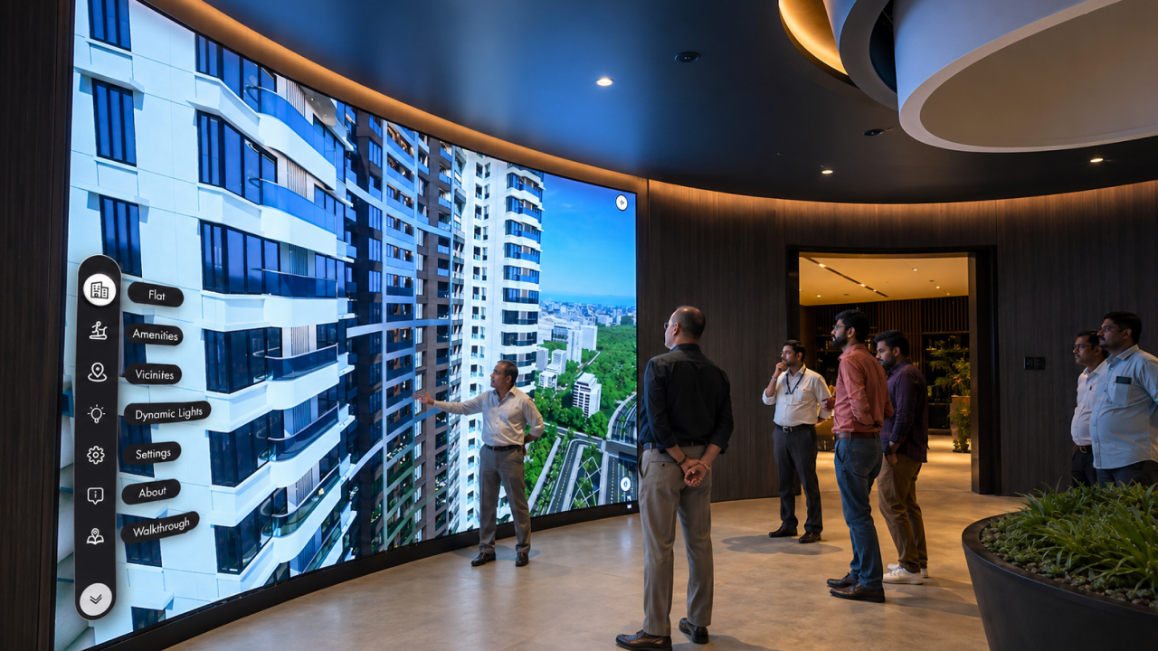 Modern showroom with high-tech presentation at rustomjee