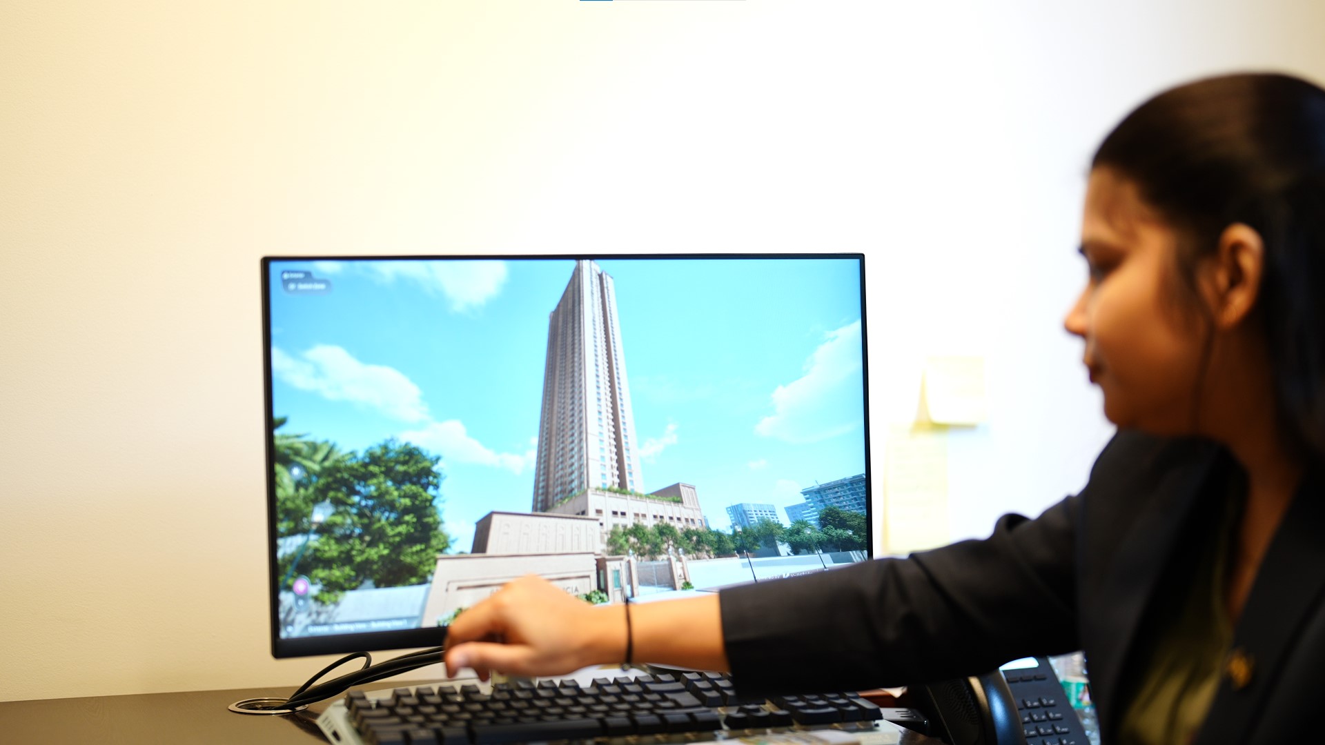 Real estate customization software showing tower exterior view