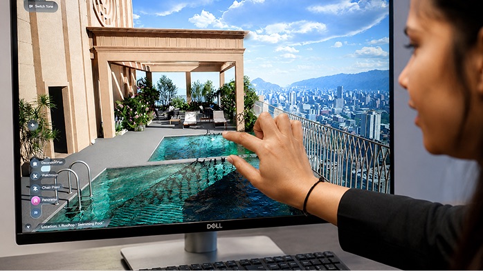 Rooftop pool visualization with city views