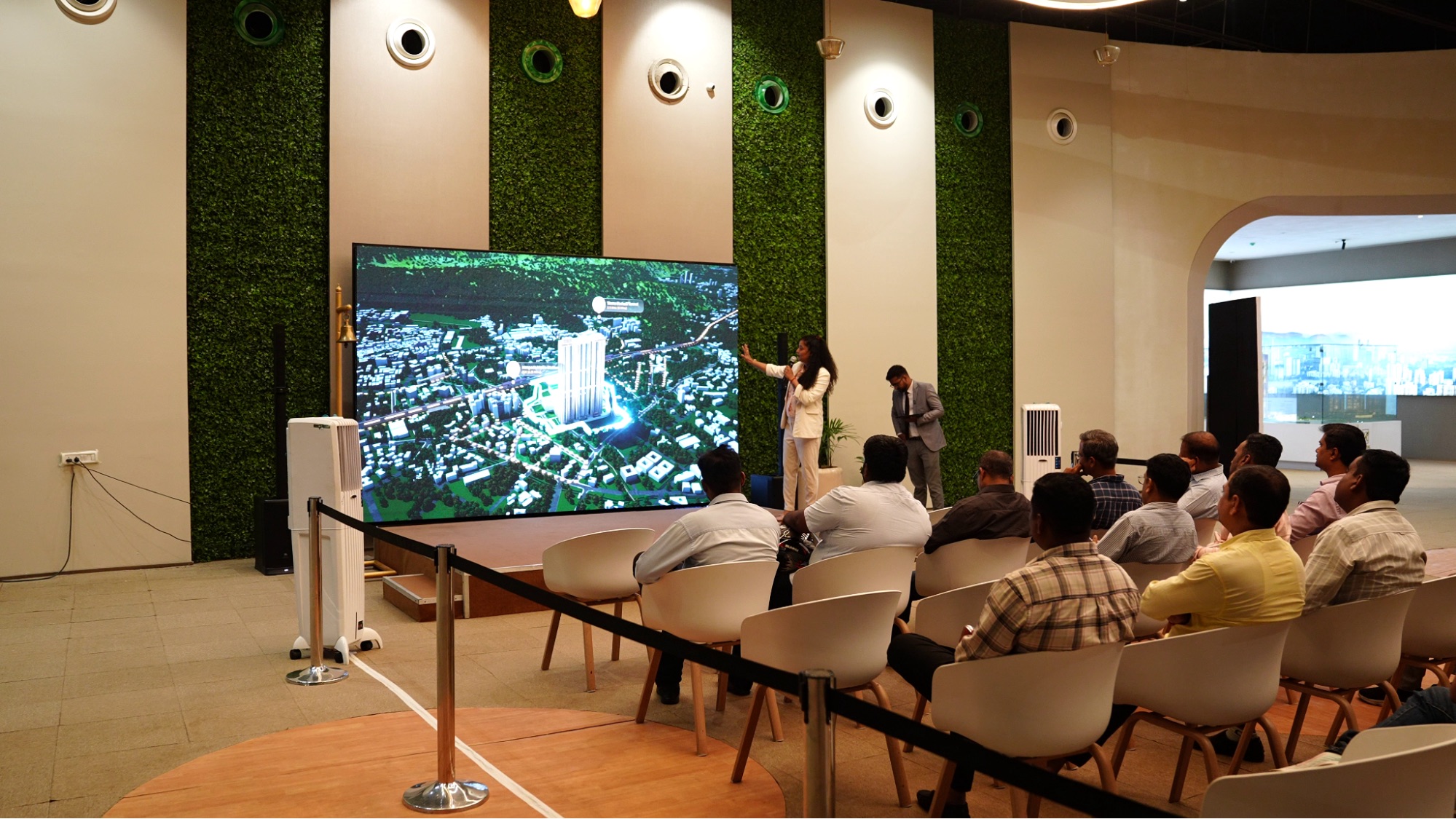 Runwal One digital twin presentation showcasing the township masterplan and surrounding infrastructure to buyers.