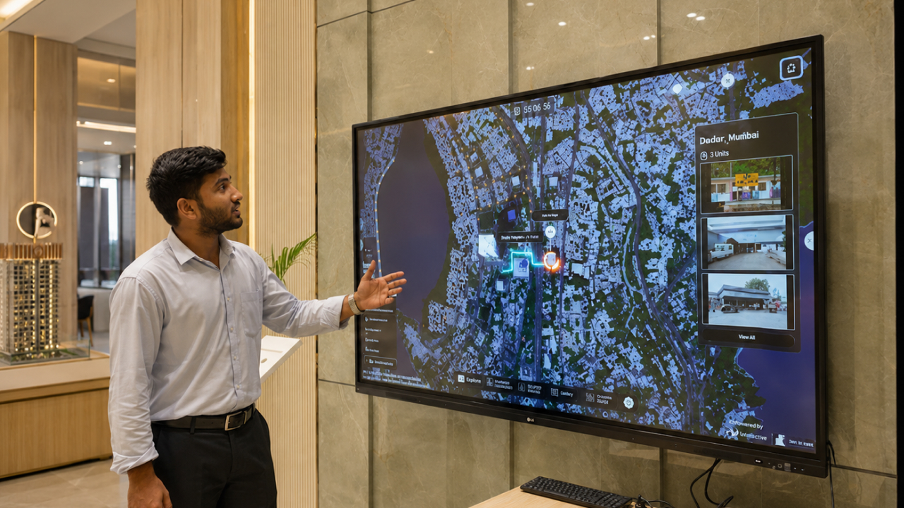 immersive touchscreen display showcasing vicinity mapping